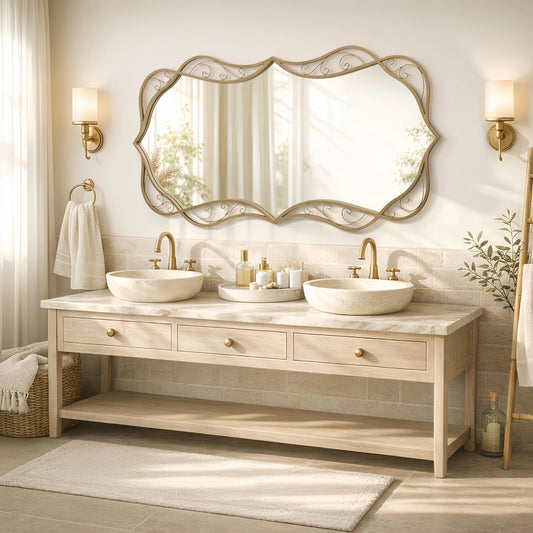 Besdomus Large Gold Bathroom Mirror: 30"x60" Scalloped Modern Long Full Length Vanity Wall Mirror - Farmhouse Decorative Vertical or Horizontal Hanging for Living Room/Entryway/Bathroom/Bedroom