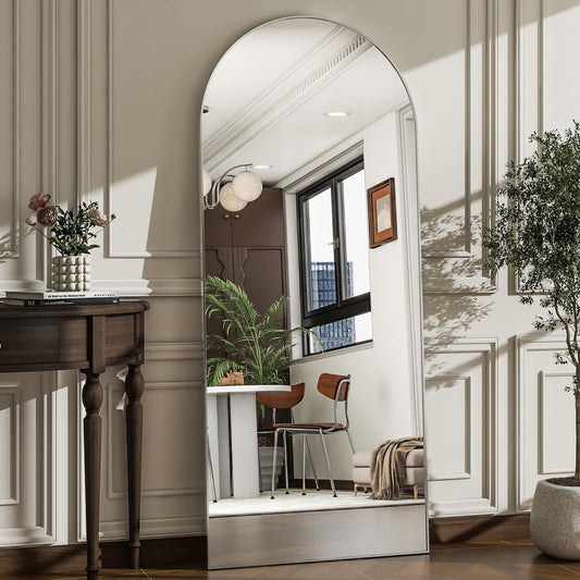 WISSMIELS Oversized Full Length Mirror, 40"x80" Large Arched Floor Mirror Full Length with Stand, Room Decor Big Full Body Mirror with HD Tempered Glass Aluminum Frame for Bedroom Living Room, Silver