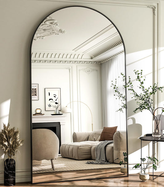 HARRITPURE 86x46 inch Full Length Mirror - Oversized Arched Mirror Aluminum Frame Full Body Floor Mirror with Stand for Living Room,Bedroom,Cloakroom,Black