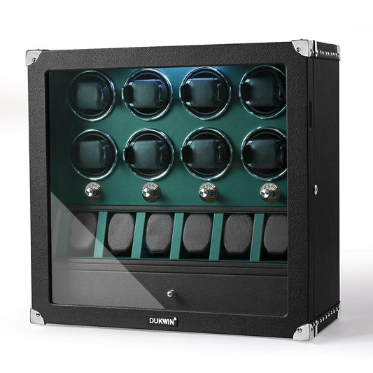 DUKWIN Watch Winder for 6 Automatic Watches,Lockable Watch Winders with Watch and Jewelry Storages, Super Quiet Mabuchi Motor with High-Gloss Piano Lacquer Finish,Built-in Illumination-White