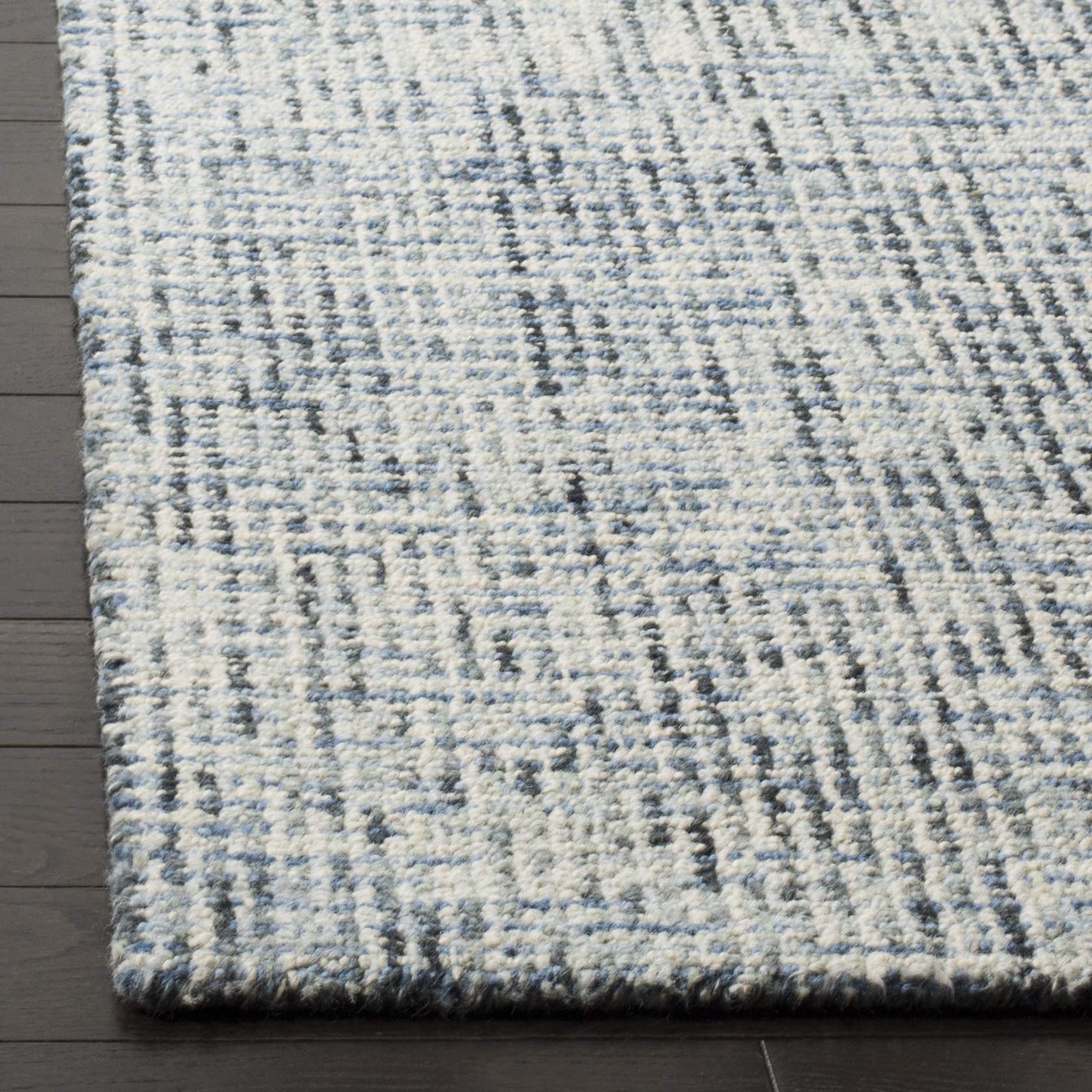 SAFAVIEH Abstract Collection Area Rug - 9' x 12', Blue & Charcoal, Handmade Wool, Ideal for High Traffic Areas in Living Room, Bedroom (ABT468B)