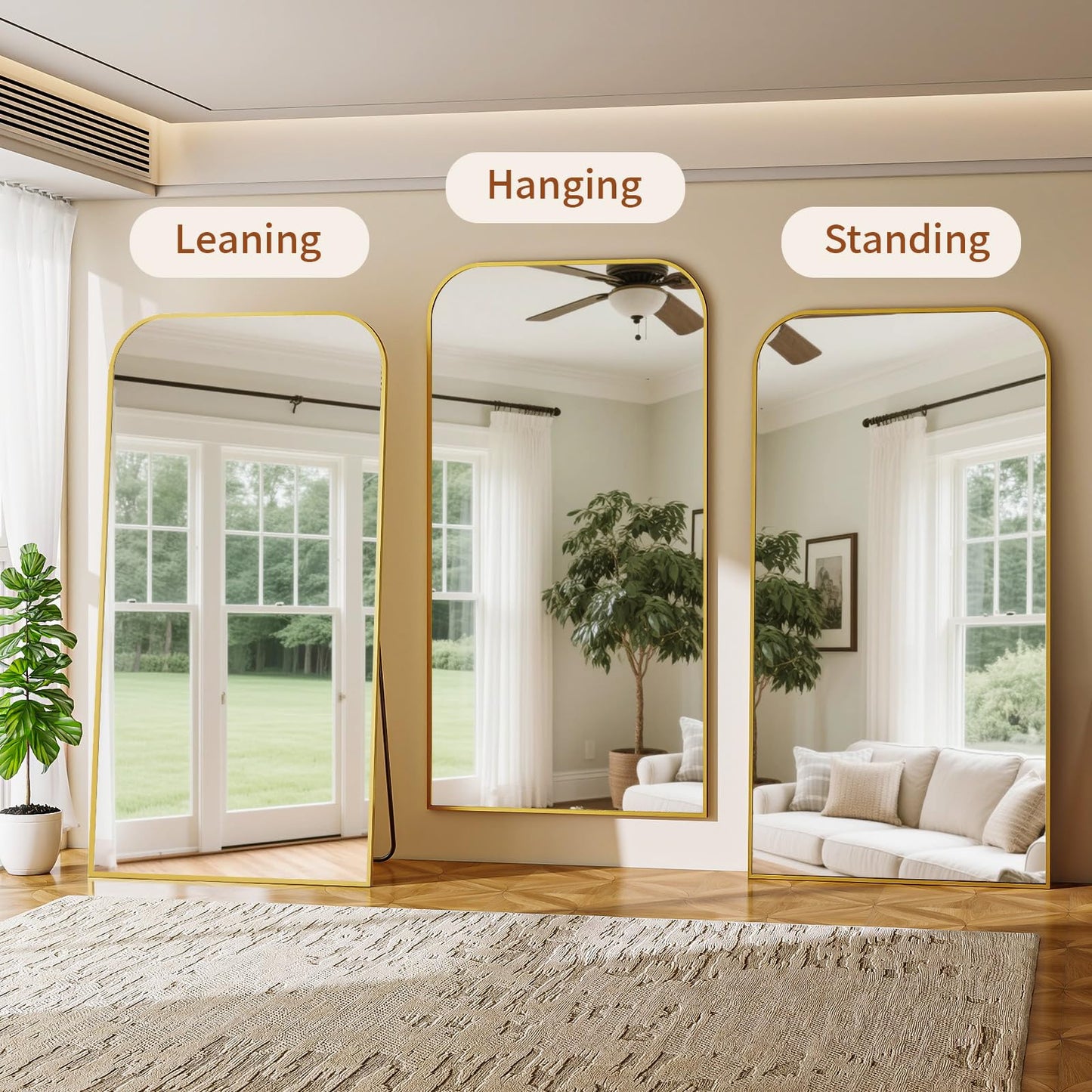Riskioir Full Length Mirror 81"x41" Arched Floor Standing Large Mirrors Full Body Mirror with Stand - with Aluminum Frame for Bedroom Living Room, Gold
