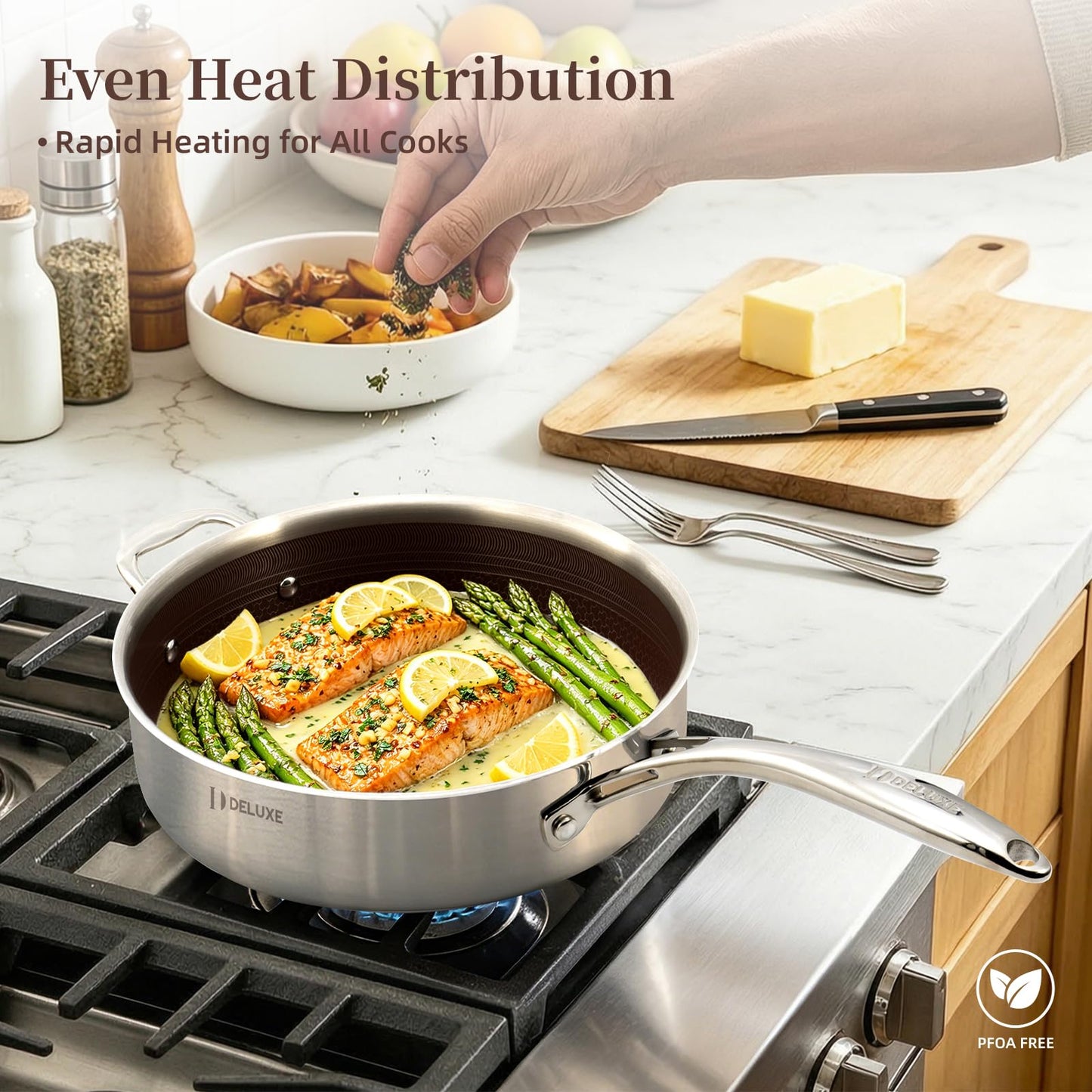 Deluxe 13 Piece Hybrid Ceramic Nonstick Cookware Set-5 PC Frying Pan Set, 6 PC Pot Set, 3.7QT Deep Sauté Pan, Induction Ready, PFOA Free Compatible with All Cooktops for Home Daily Cooking (Burgundy)