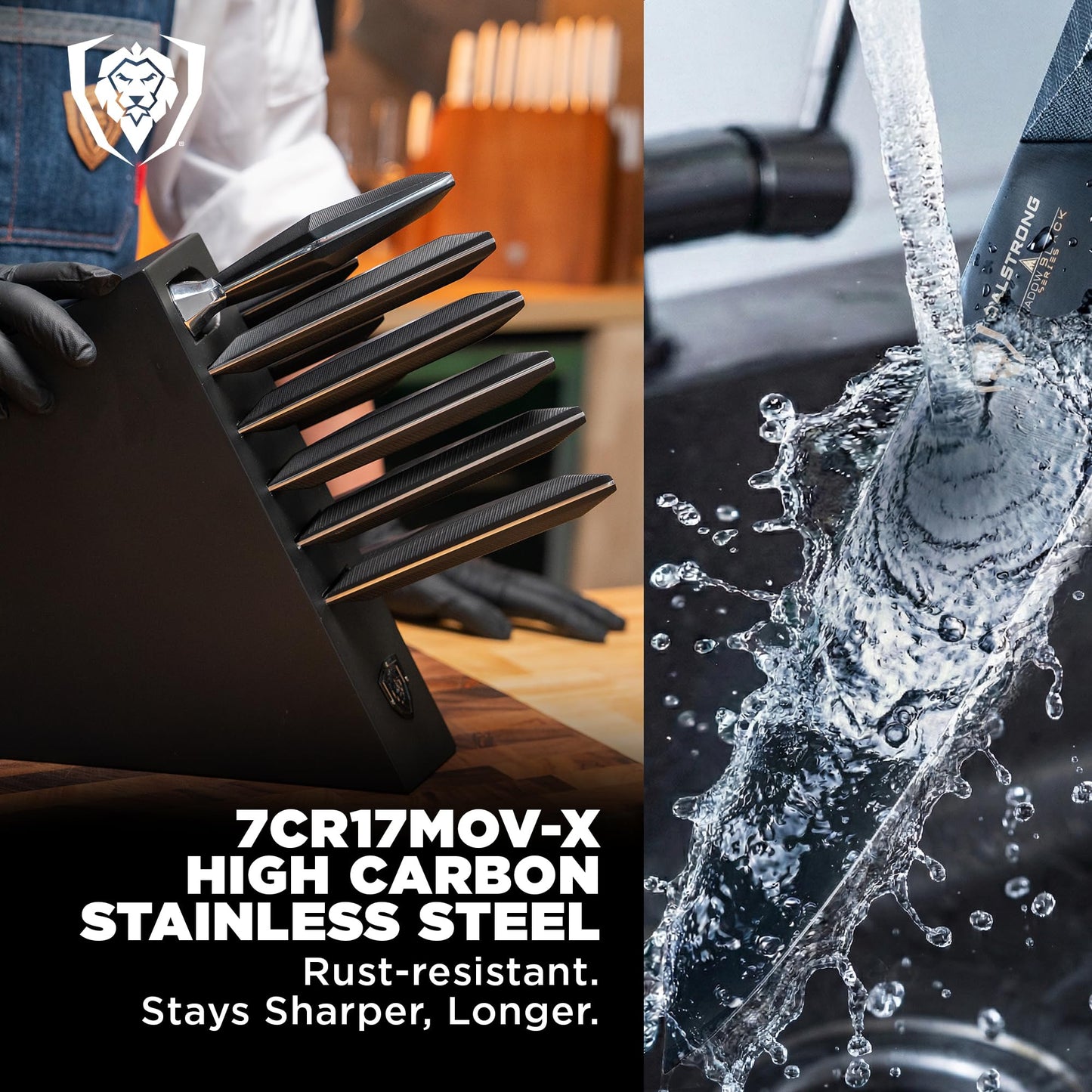 Dalstrong 12-Piece Knife Block Set — All-Black Titanium-Coated Blades, 15° Honbazuke Edge, Full-Tang G-10 Handles — Shadow Black Series For Modern Dark Kitchens & Statement Cooks — NSF Certified
