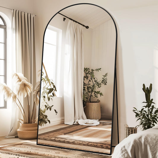 Antok 91" x46” Arched Full Length Floor Mirror, Black Aluminum Frame, Free Standing/Wall Mount/Leaning for Bedroom, Living Room, Dressing Room