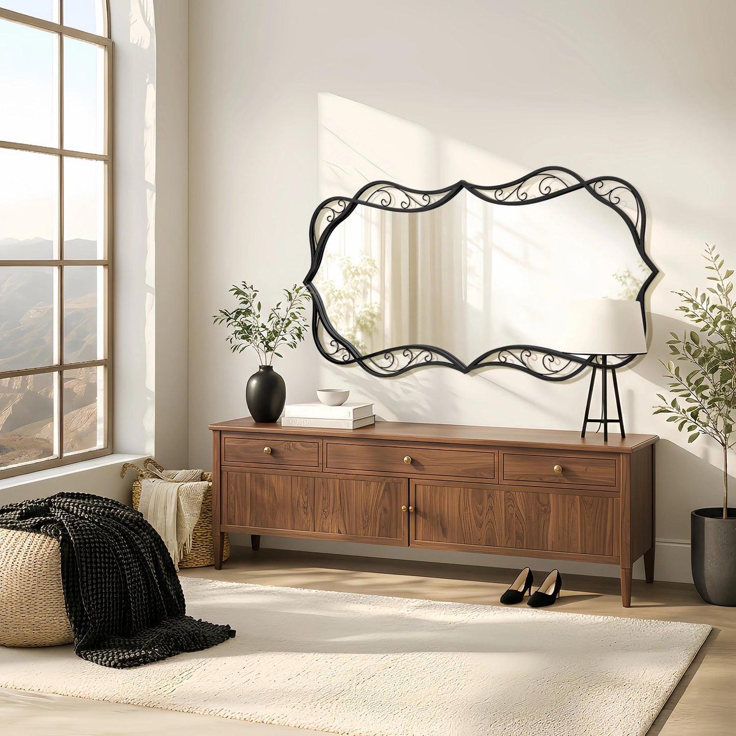 Besdomus Large Bathroom Black Mirror: 30"x60" Scalloped Modern Long Full Length Vanity Wall Mirror - Farmhouse Decorative Vertical or Horizontal Hanging for Living Room/Bathroom/Hallway/Bedroom