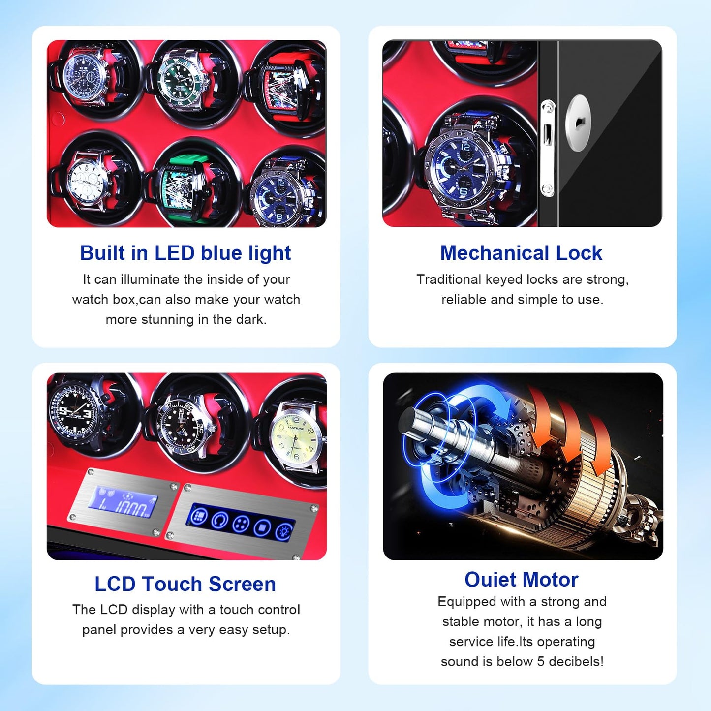 SNEOLTJN Watch Winder for 9 Slots Automatic Watches,Ultra-Quiet Japanese Motors, Built-in LED Illumination and LCD Touchscreen Control