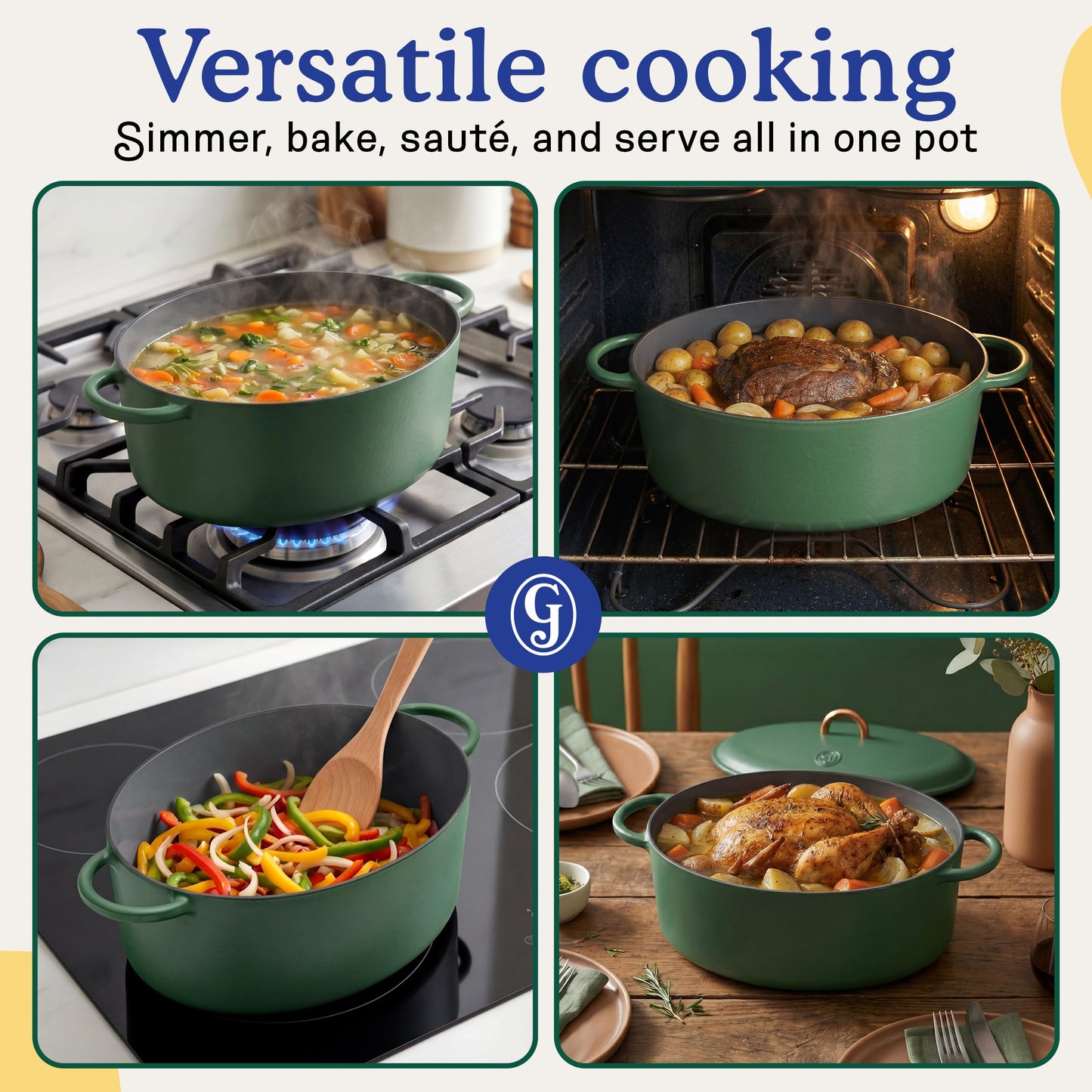 Great Jones Dutchess Cast Iron Dutch Oven Pot With Lid (Broccoli) - Large 6.75 Quart Size, Dual Handles - All Stovetop Safe - 500° Dutch Oven For Bread Baking | Dishwasher Friendly