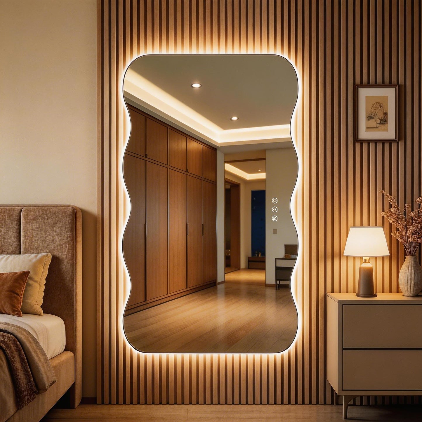 Hasipu Wavy Full Length Mirror with Lights - 55"×30" LED Wavy Floor Mirror, Frameless, Dimmable, Standing or Vertical/Horizontal Wall-Mounted Mirror for Bedroom, Living Room, Cloakroom
