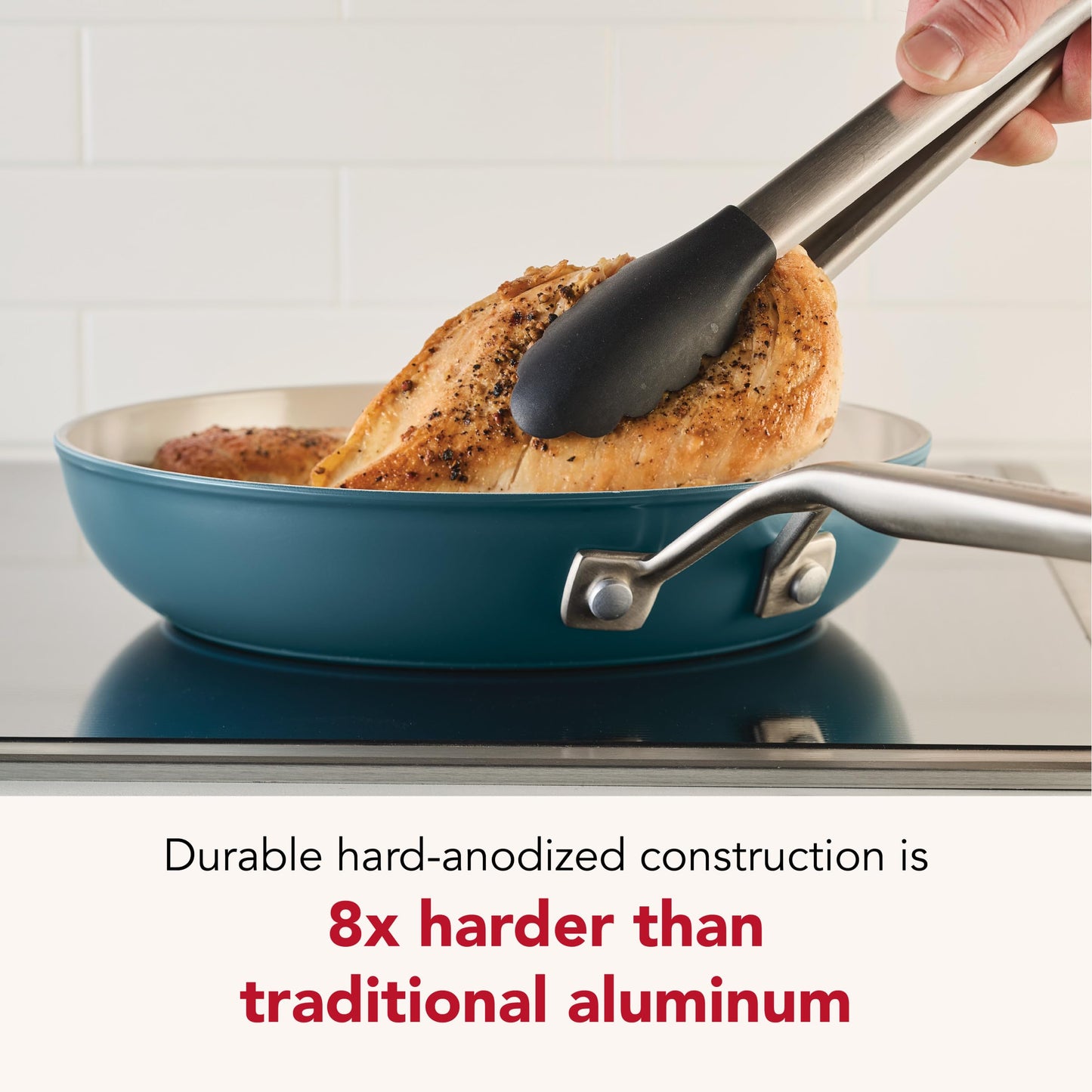 KitchenAid Hard Anodized Ceramic Induction Nonstick Pots and Pans Set with Saucepans, Frying Pans, Stockpot, and Lids, Dishwasher Safe, 9 Piece Cookware Set with Stainless Steel Handles - Agave Blue