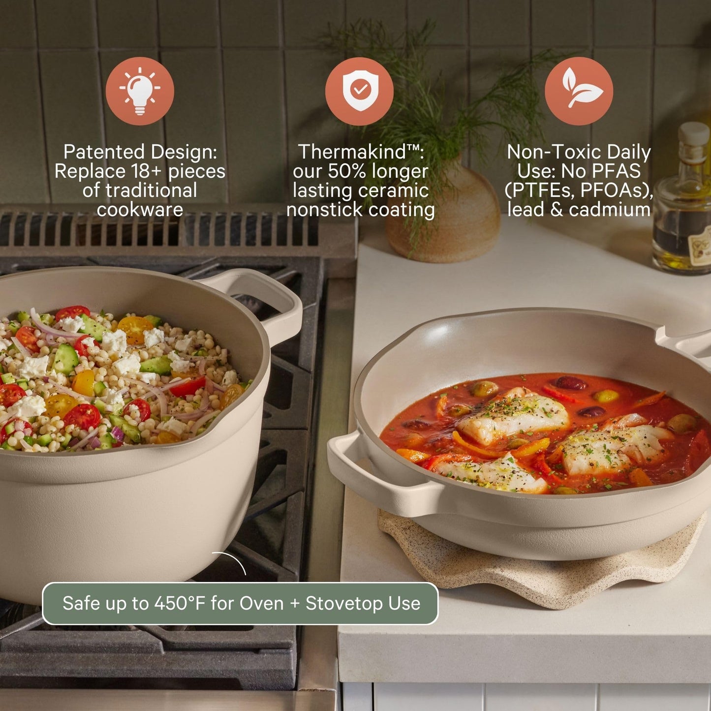 Our Place Cookware Duo | 7-Piece Ceramic Cookware Set with 10.5" Always Pan 2.0, 5.5 Qt Perfect Pot & Strainer Basket | Induction & Oven Safe up to 450°F | Nonstick, Non-Toxic Cookware | Blue Salt