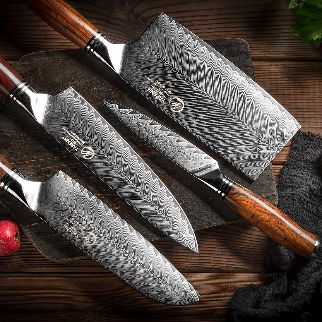 YARENH Knife Set with Magnetic Block 5 Piece, Professional Kitchen Knife Set, 73 Layers Damascus High Carbon Stainless Steel, Natural Sandalwood Handle, Sharp Chef Knife