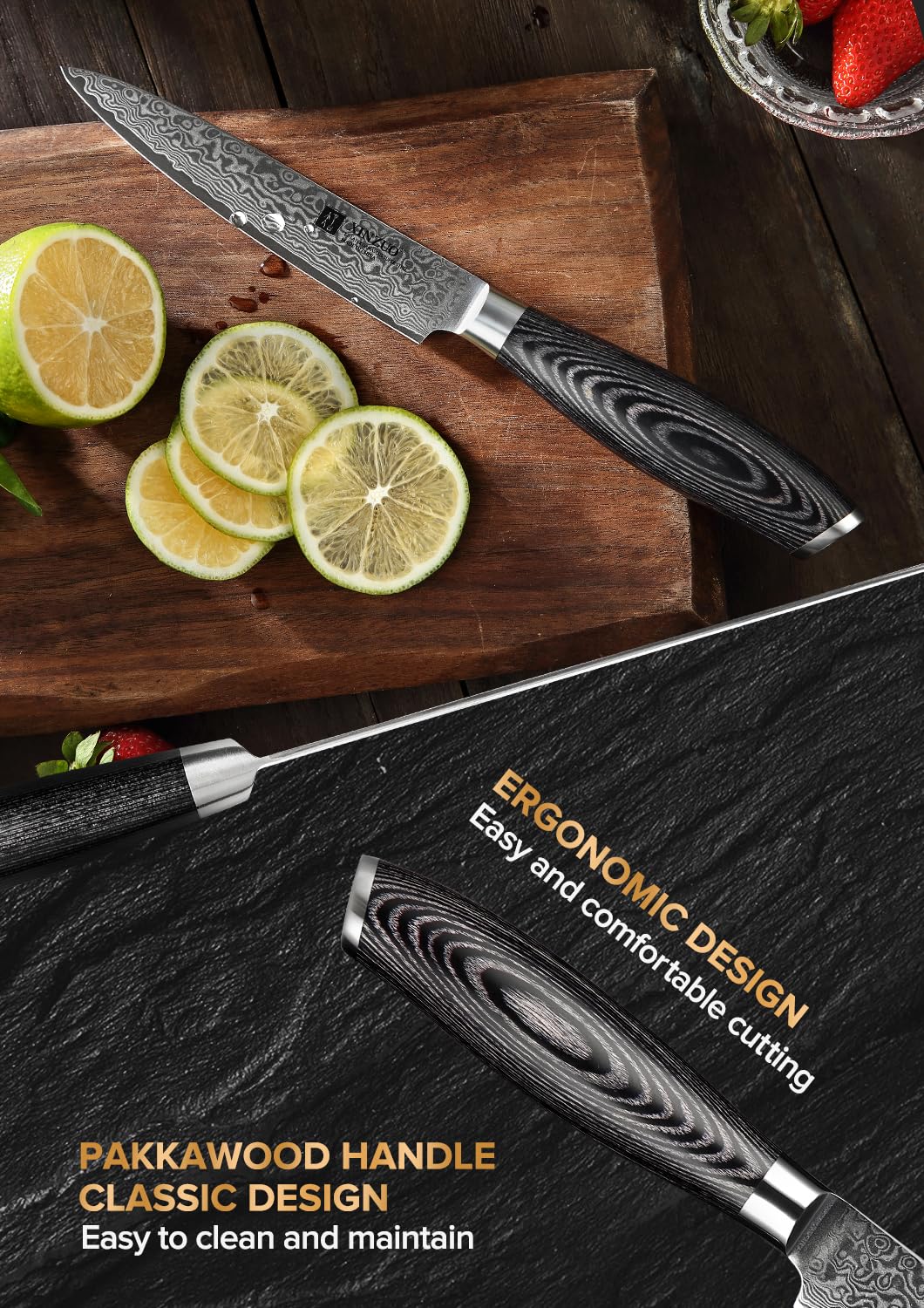 XINZUO Kitchen Knife Block Set,7-Piece Damascus Cooking Knife Set with Kitchen Shears for Professional Chefs and Home Cooking,Pakkawood Handle, Gift Box