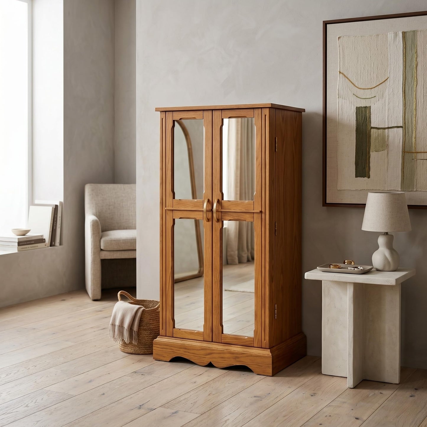 Hives & Honey Meadow Standing Jewelry Armoire Cabinet, Jewelry Storage Organizer with Top Flip Mirror, 2 Doors, 7 Drawers, Jewelry Chest, Jewelry Box for Necklace, Earring, Bracelet, Walnut