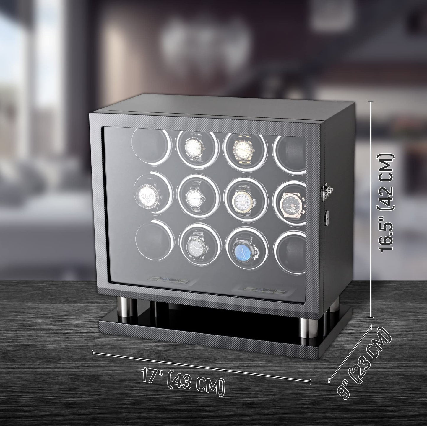 12 Watch Winder for Automatic Watches with LED Light and LCD Touchscreen Control (Burlwood + Beige)