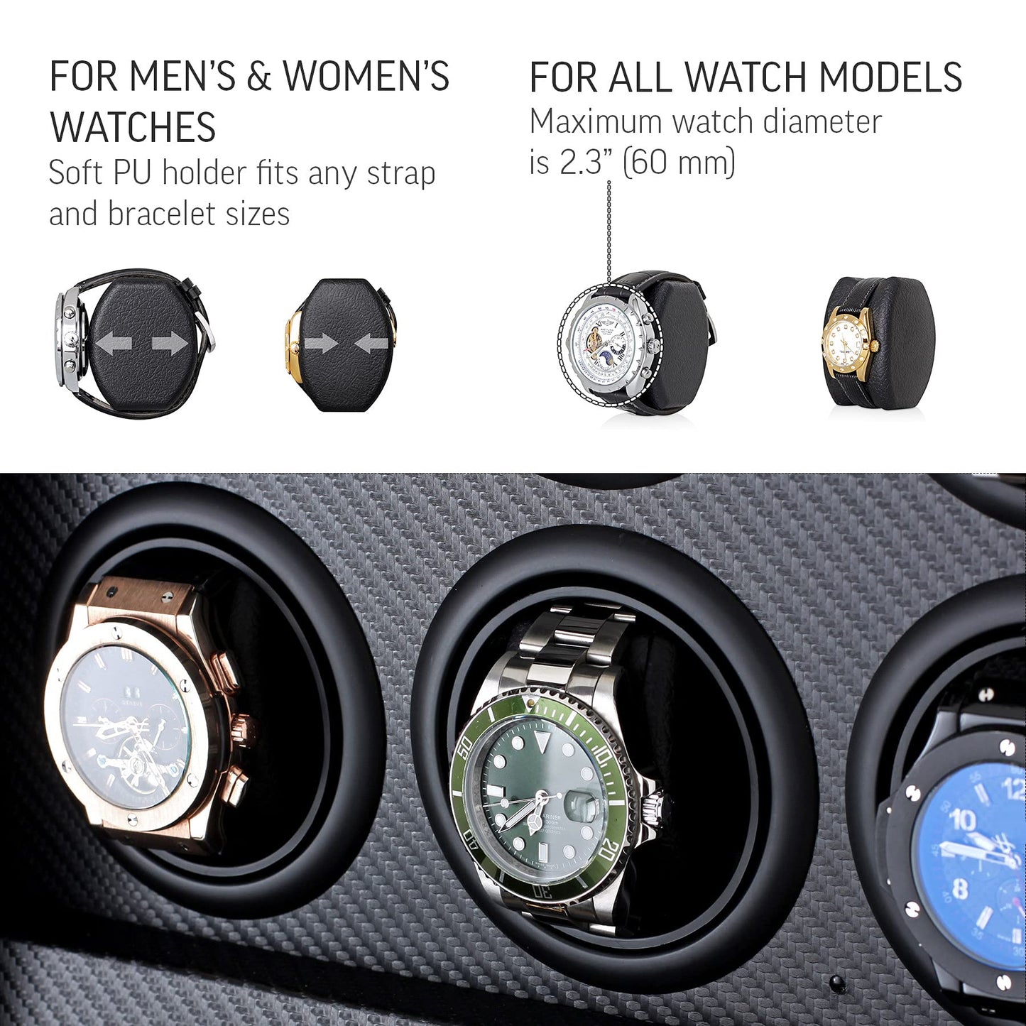 6 Watch Winder with LED Light, LCD Display and Storage Drawer
