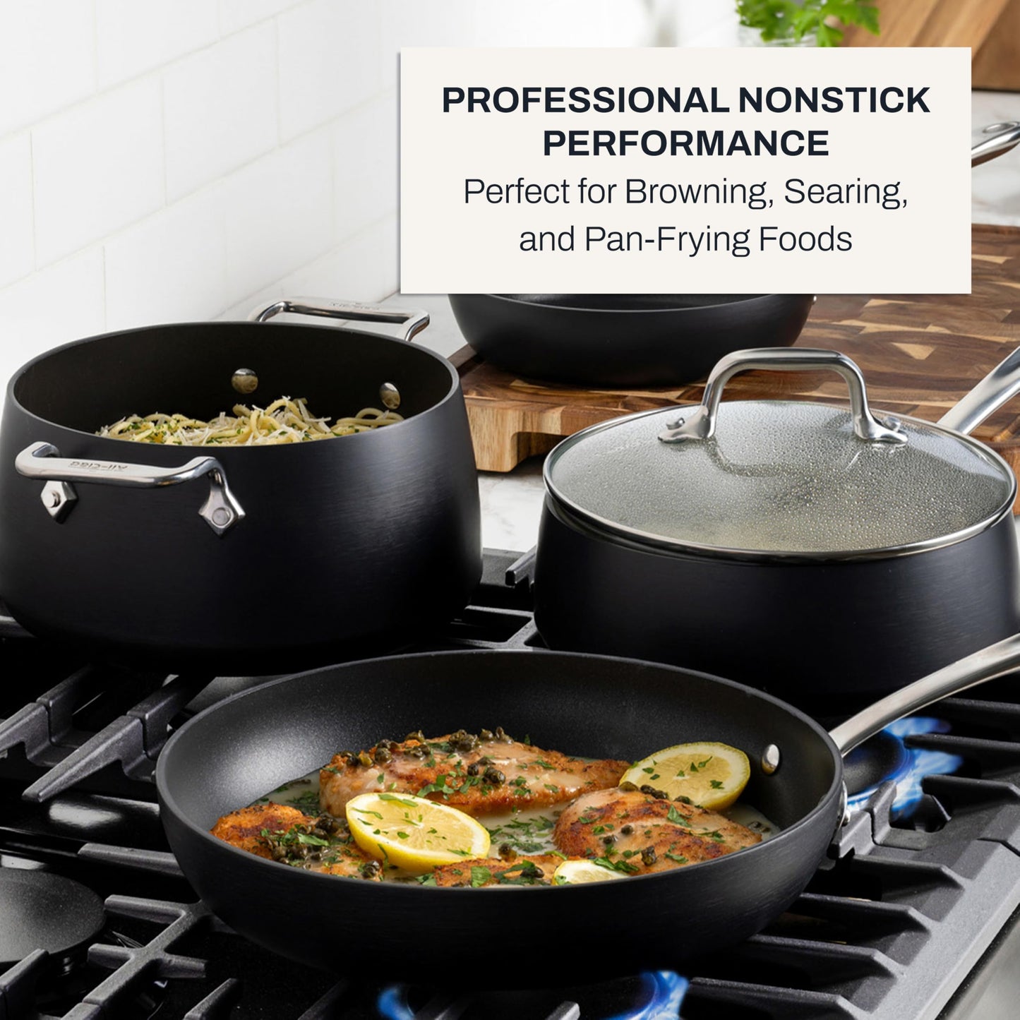 All-Clad HA1 Hard Anodized Nonstick (8-Piece) Pots and Pans Set Non Stick Cookware Sets, Oven Broiler Safe 500F, Black