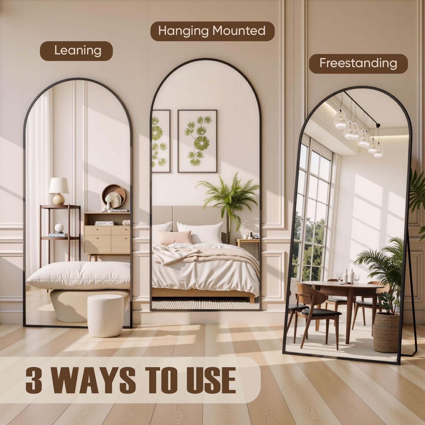 Furnbar Floor Mirror, 86"x46" Oversized Full Length Mirror with Stand, Arched Full Body Mirror Standing Hanging Leaning Against Wall, Aluminum Frame Giant Mirrors for Bedroom Cloakroom, Black