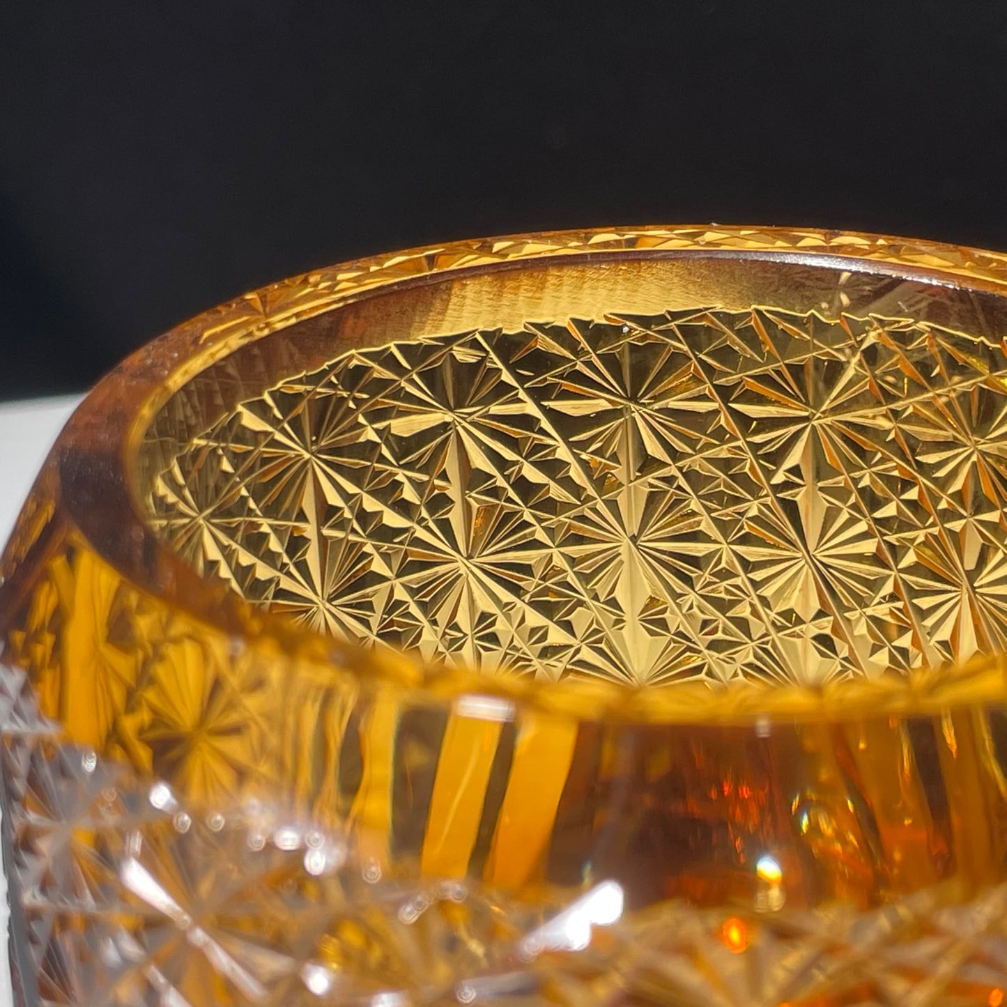 KazeoKoi Kazeako Crystal Whiskey Glasses, Amber Japanese Edo Kiriko Hand Cut Crystal, Vintage Textured Design, Bourbon Cocktail Tumbler, 2 Pack with Gift Box and Coasters (amber)