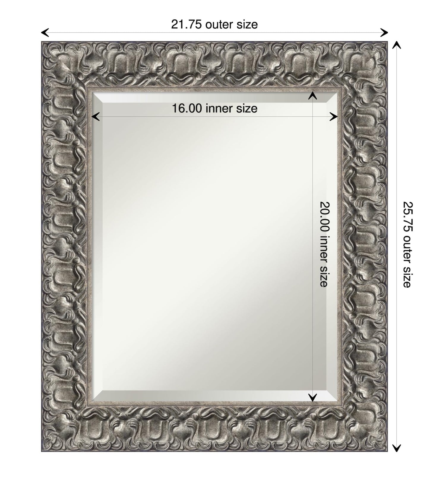 Amanti Art Silver Bathroom Mirror for Over Sink, 26x22 Silver Luxor Rectangle Vanity Mirror, Small Traditional Wood Frame, Hangs Horizonally and Vertically, Bathroom Wall Decor, Beveled Edge