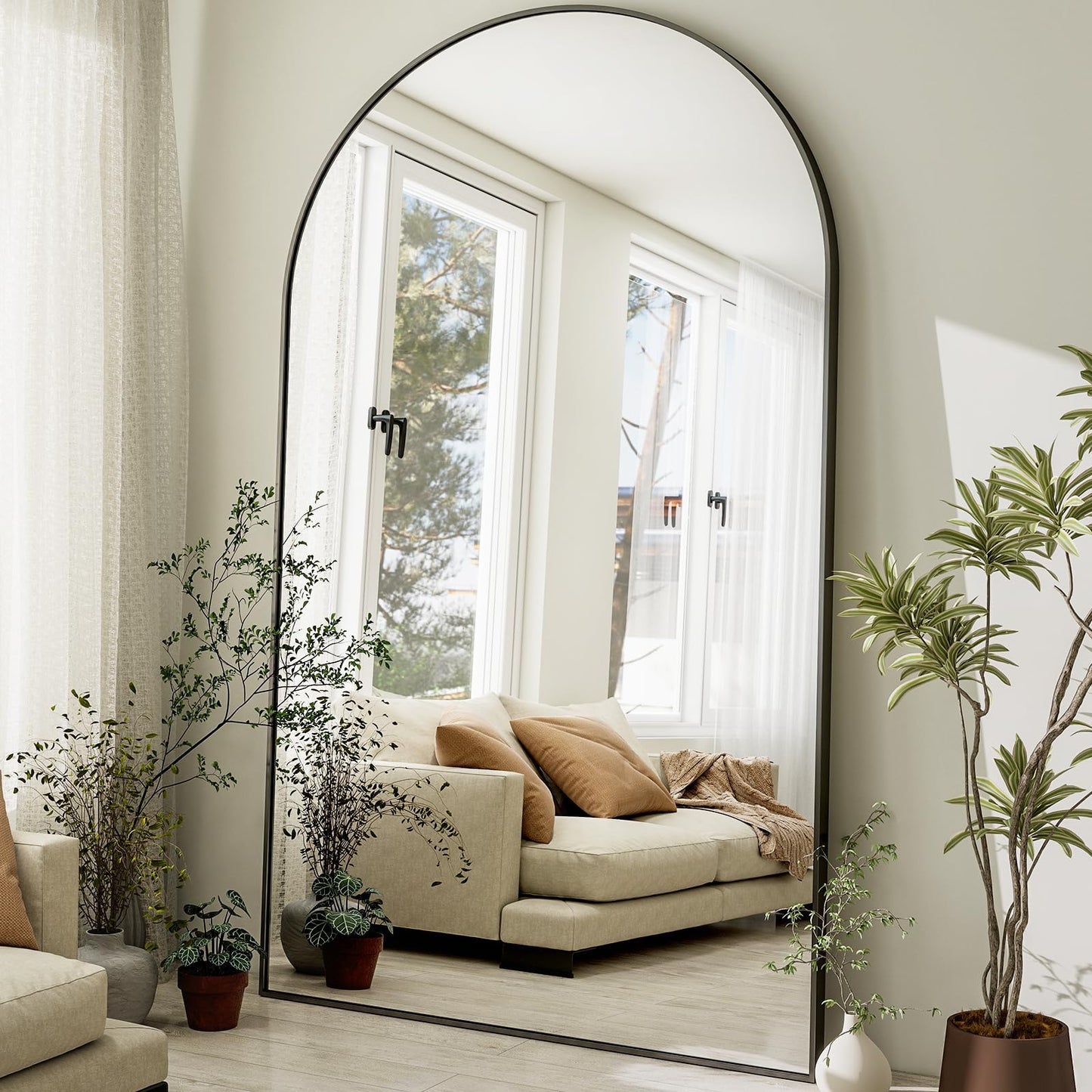 HARRITPURE 86x46 inch Full Length Mirror - Oversized Arched Mirror Aluminum Frame Full Body Floor Mirror with Stand for Living Room,Bedroom,Cloakroom,Black