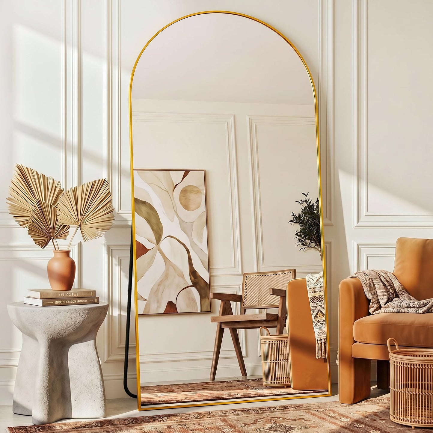 LadyNow Full Length Mirror, 41"x81" Arched Floor Mirror Freestanding, Floor Standing Full Body Mirror with Stand for Bedroom, Hanging Mounted for Living Room Cloakroom, Gold