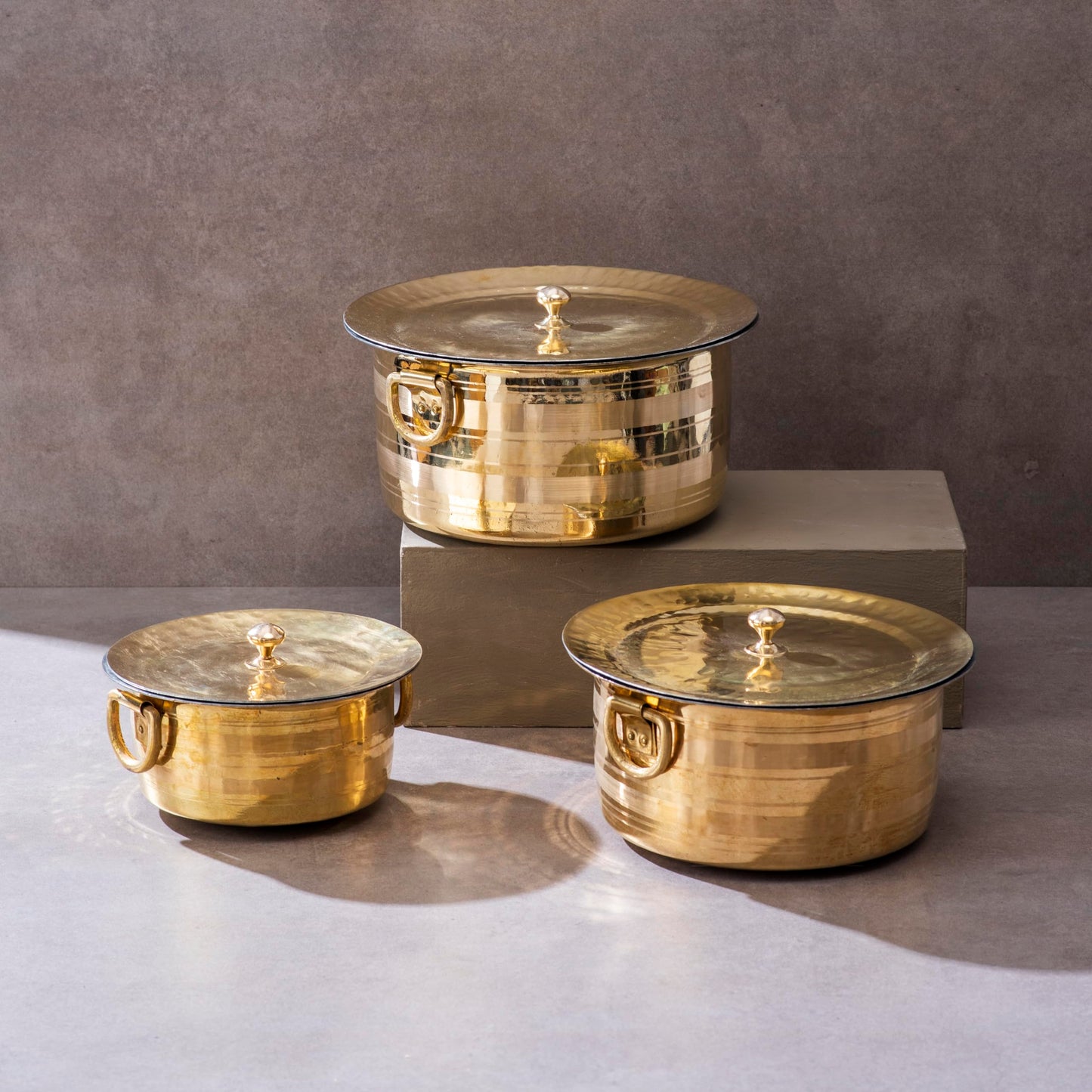 P•TAL Brass Stock Pot with Lid Naturally Nonstick and Toxin Free Pasta Pot Multipurpose Cooking Pot, PFOA and PTFE Free (Set of 3)