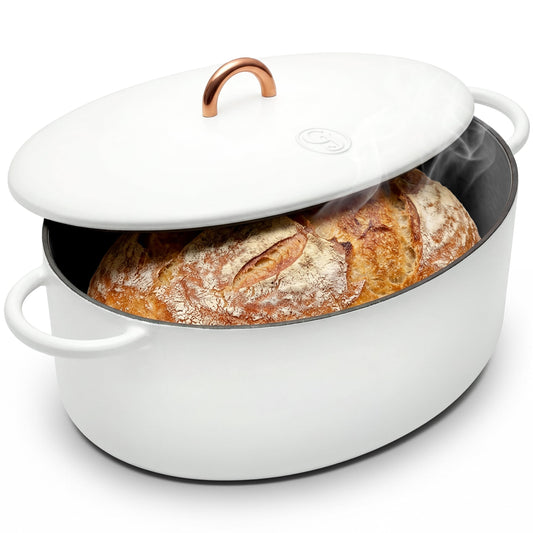 Great Jones Dutchess Cast Iron Dutch Oven Pot With Lid (Salt) - Large 6.75 Quart Size, Dual Handles - All Stovetop Safe - 500° Dutch Oven For Bread Baking | Dishwasher Friendly