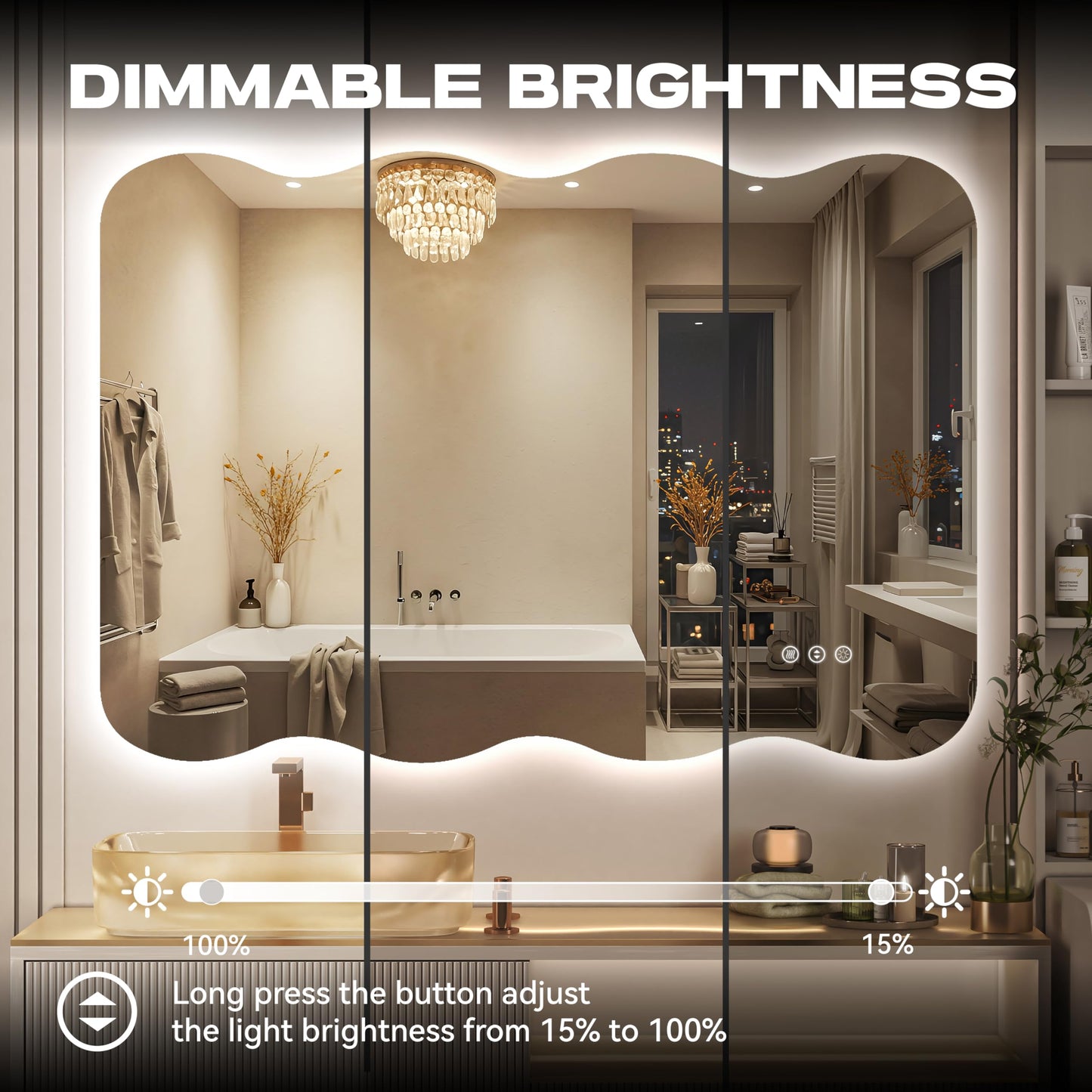 Hasipu Wavy Full Length Mirror with Lights - 55"×30" LED Wavy Floor Mirror, Frameless, Dimmable, Standing or Vertical/Horizontal Wall-Mounted Mirror for Bedroom, Living Room, Cloakroom