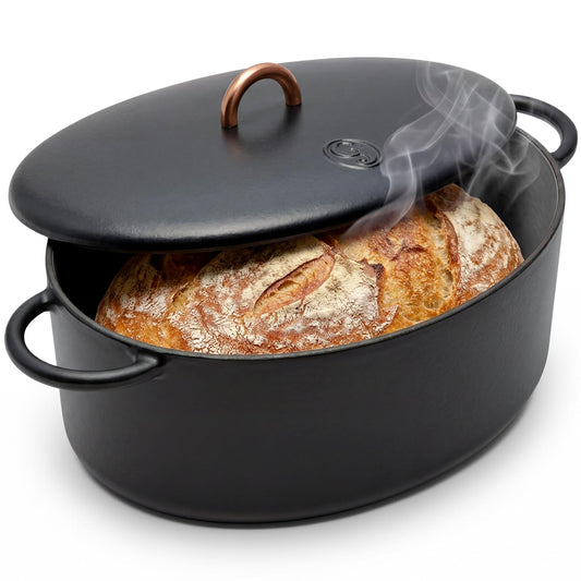 Great Jones Dutchess Cast Iron Dutch Oven Pot With Lid (Pepper) - Large 6.75 Quart Size, Dual Handles - All Stovetop Safe - 500° Dutch Oven For Bread Baking | Dishwasher Friendly