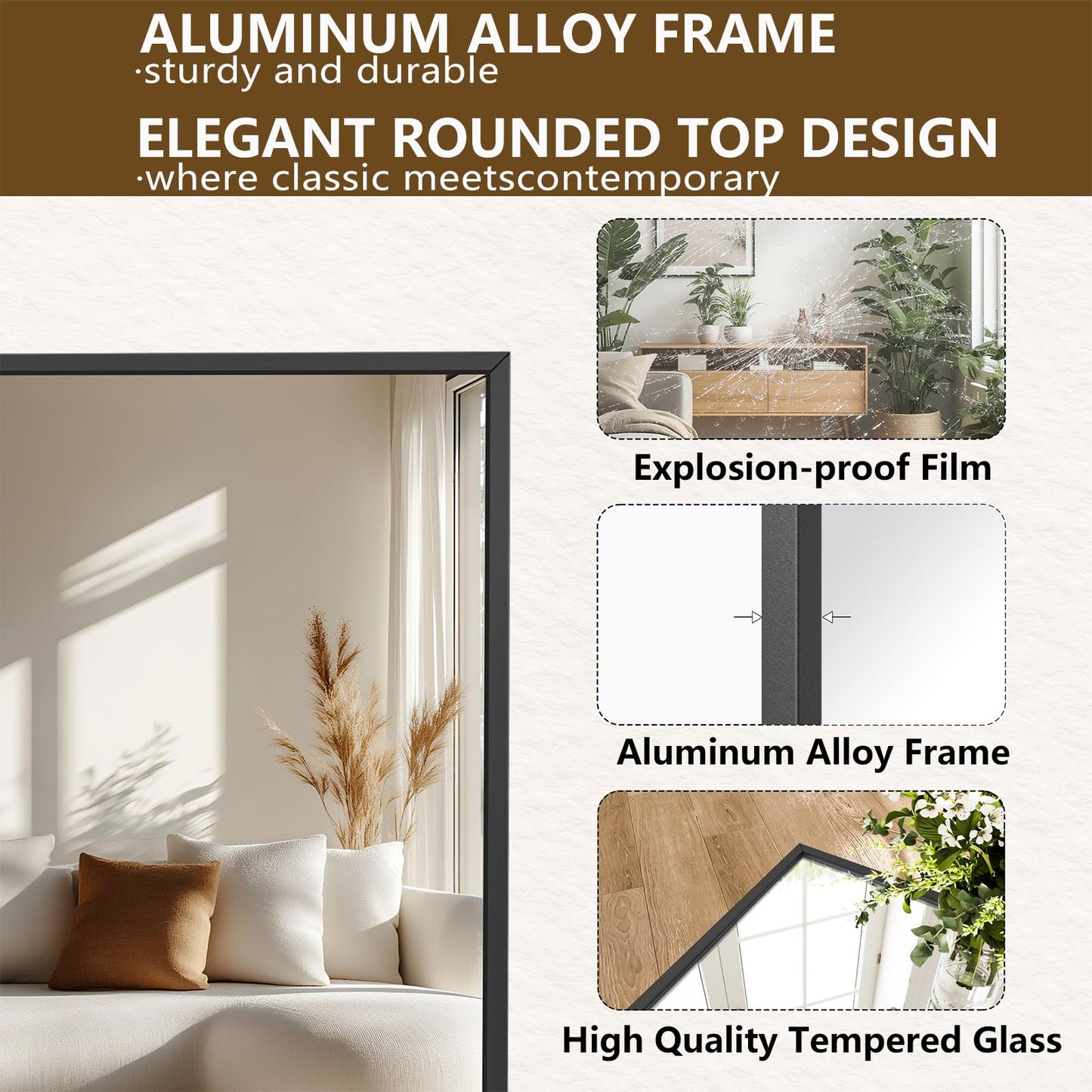 Koonmi 81"x41" Floor Mirror Full Length, Bedroom Floor Body Mirror with Stand, Large Black Mirror, Leaning, Standing or Hanging Horizontally/Vertically