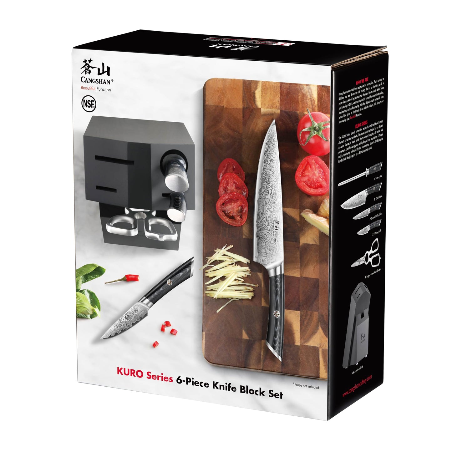 Cangshan KURO Series 6-Piece Knife Block Set, High Carbon X-7 Damascus Steel, Gray, 504333