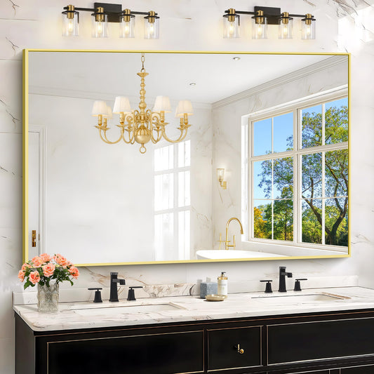 KOCUUY Large Gold Bathroom Mirror, 60x40 Inch Rectangular Mirror for Bathroom Sink, Oversized Wall Mirror with Metal Gold Frame for Living Room, Farmhouse, Entryway, Hang Horizontal/Vertical