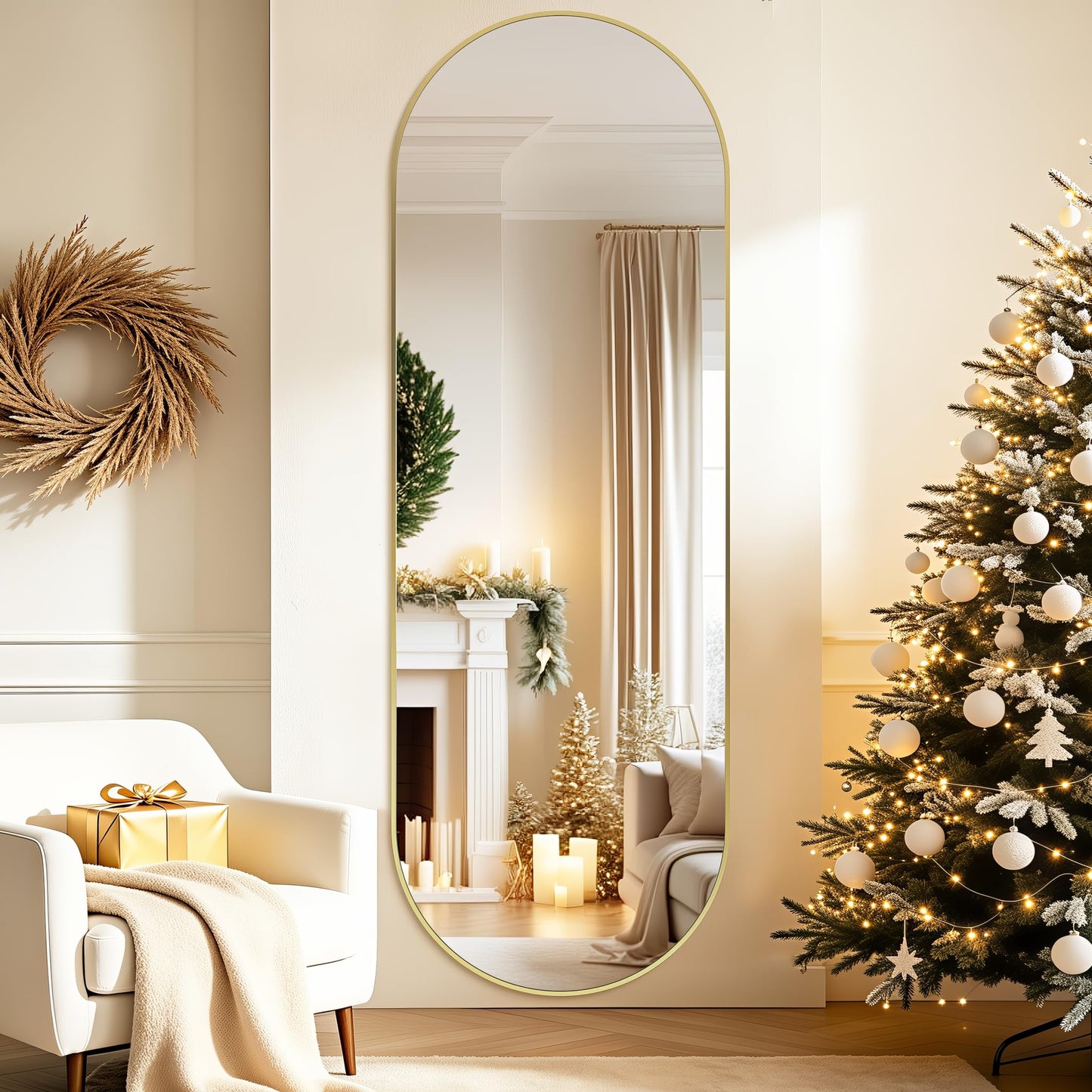 TheiaMo Oval Full Length Mirror, 71"×24" Wall-Mounted Mirror with Gold Frame in Shiny Gold, Ultra-Clear Explosion-Proof Dressing Mirror, Simple & Classic Deco for Cloakroom/Bedroom/Living Room