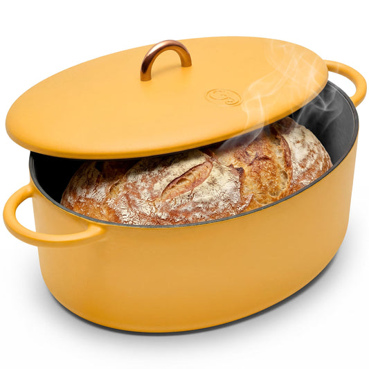 Great Jones Dutchess Cast Iron Dutch Oven Pot With Lid (Mustard) - Large 6.75 Quart Size, Dual Handles - All Stovetop Safe - 500° Dutch Oven For Bread Baking | Dishwasher Friendly