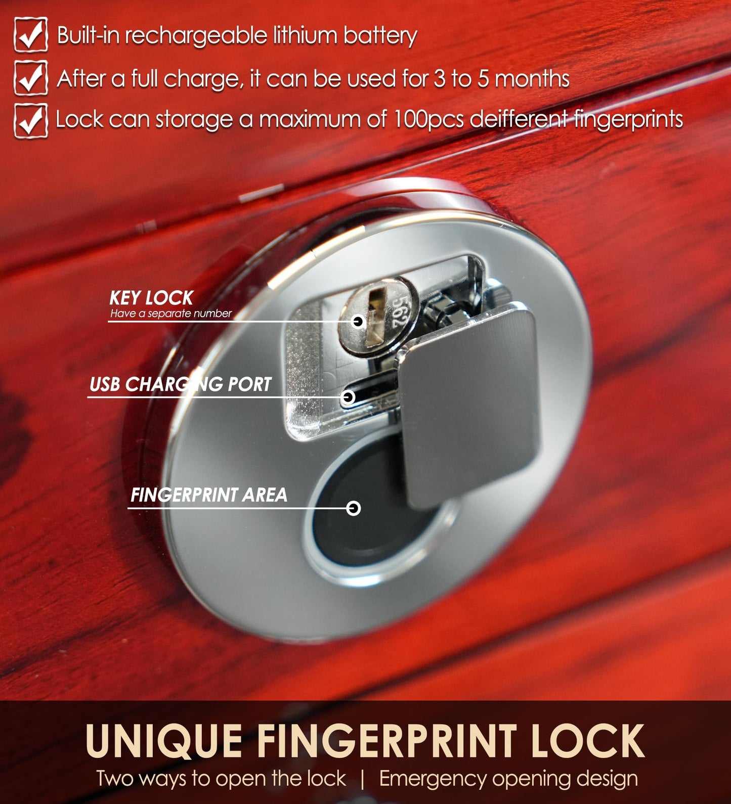 SYENS Jewelry Box Wood Jewel Organizer with Fingerprint Lock Safe, 7-Layer Large Locking Jewelry Storage Box with Necklace Hanger for Women Mens Gift (5L-RS)