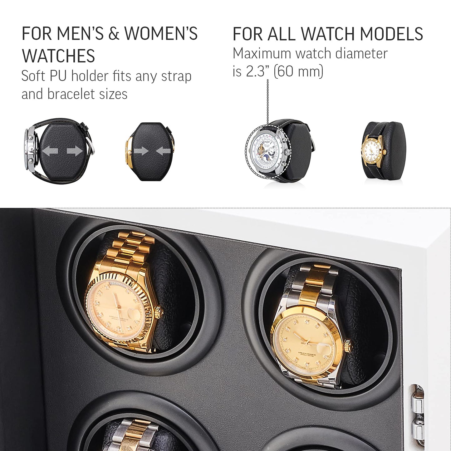 Automatic Watch Winder with LED Light, Storage Drawer and LCD Touchscreen Control (White)