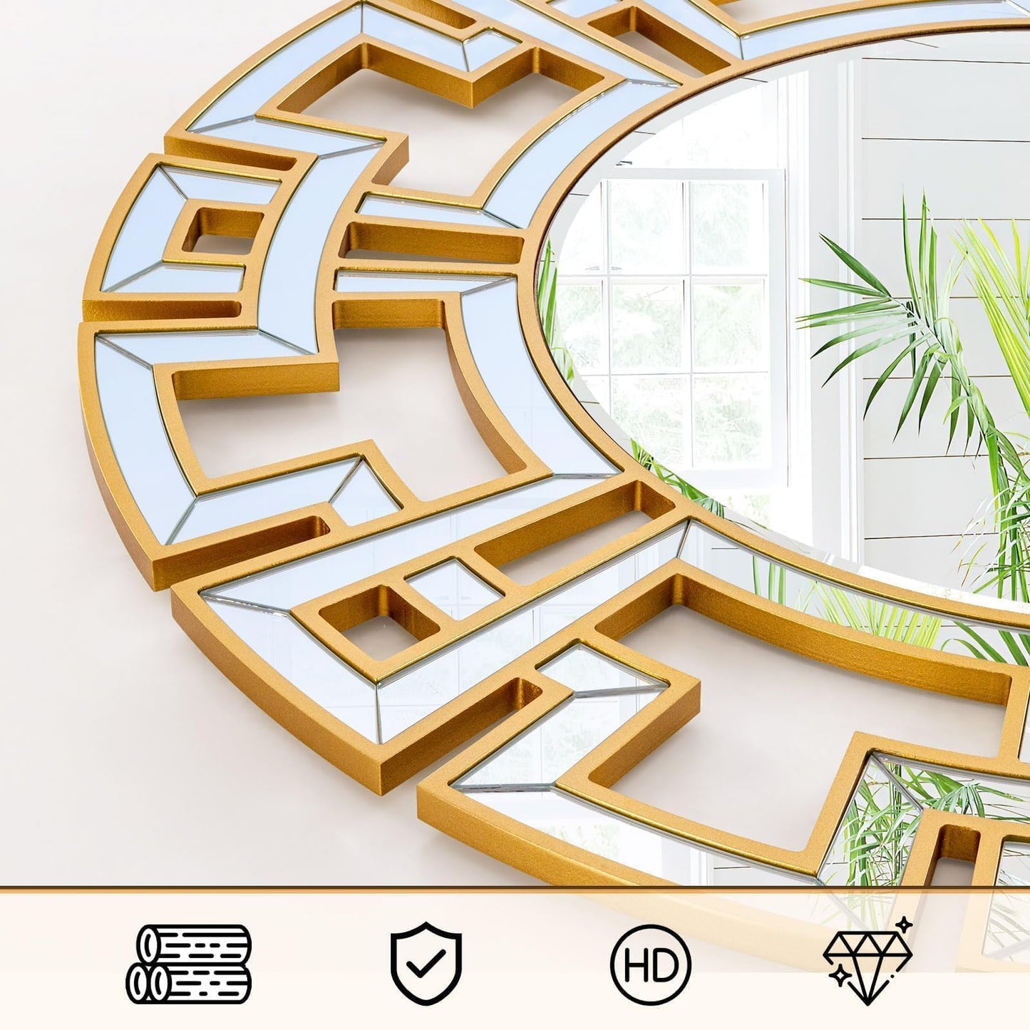 Chende Large Round Mirror, 40'' Modern Living Room Mirrorr with Beveled Glass Edge, Gold Decorative Wall Mirror with Wooden Frame for Dining Room, Entryway, Mantel, Bathroom