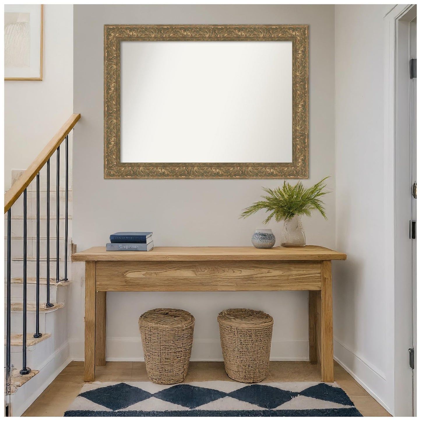 Amanti Art Bronze Wall Mirror 34x45 Luxe Bronze Gold Rectangle Bathroom Mirror for Wall Decor Living Room, X-Large Traditional Frame, Hangs Horizonally and Vertically, Bathroom Decor, Non-Beveled Edge