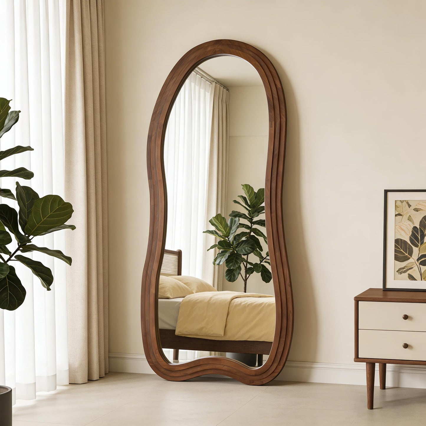 DAOYIJIAJU Large Irregular Floor Mirror, 67"x31.5" Organic Floor Mirrors with Triple Layer Solid Wood Frame, Premium Asymmetrical Full Body Mirror for Living Room Entryway Bedroom, Leaning/Hanging
