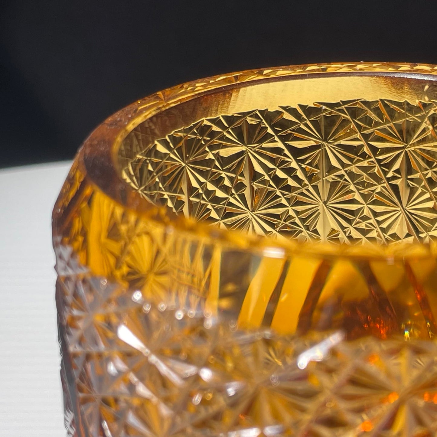 KazeoKoi Kazeako Crystal Whiskey Glasses, Amber Japanese Edo Kiriko Hand Cut Crystal, Vintage Textured Design, Bourbon Cocktail Tumbler, 2 Pack with Gift Box and Coasters (amber)