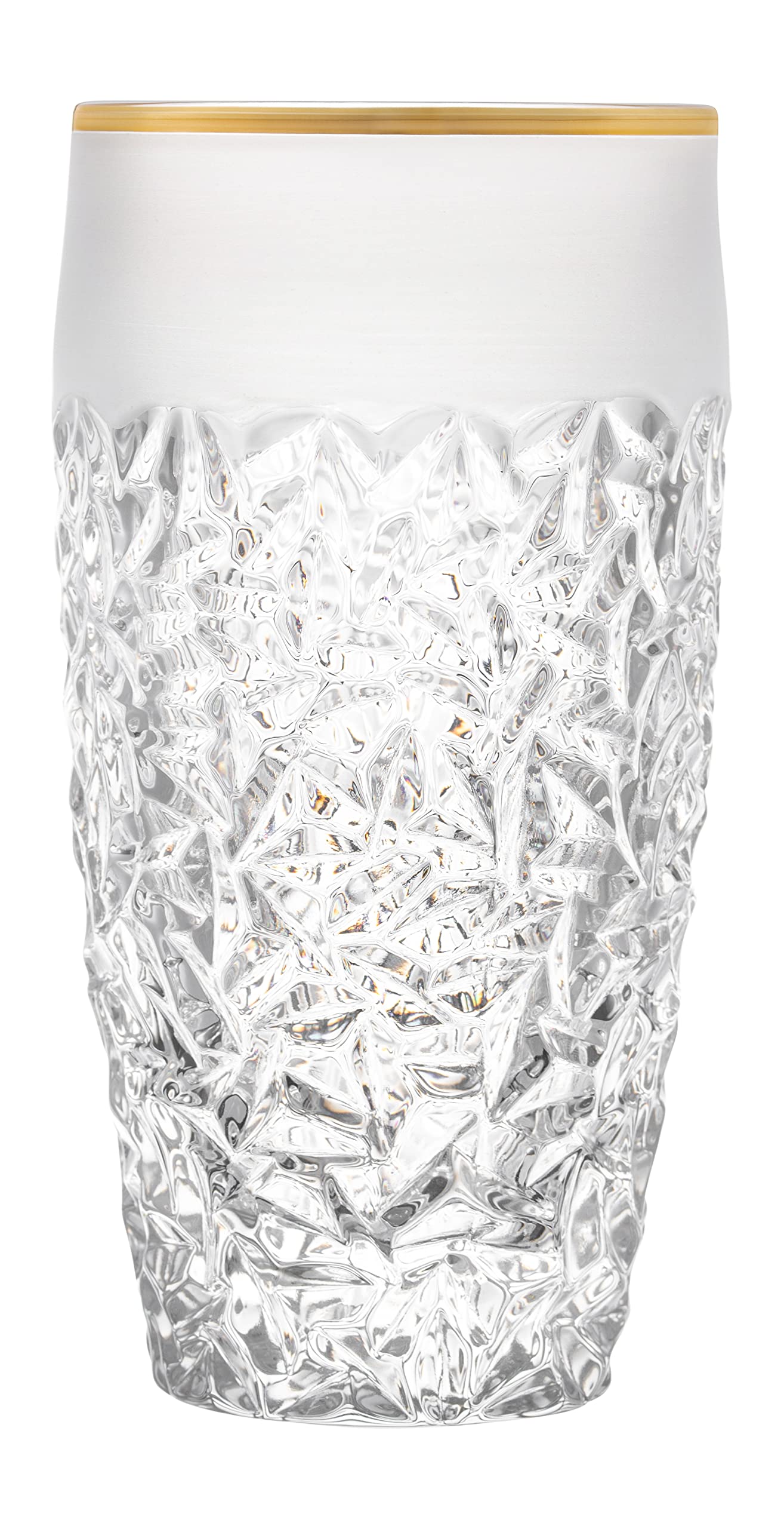 Barski - European Quality Glass - Crystal - Set of 6 - Highball - Hiball Tumblers - 16 oz. - Raindrop Design with Frosted Border and Gold Rim on Tumbler - Glasses are Made in Europe