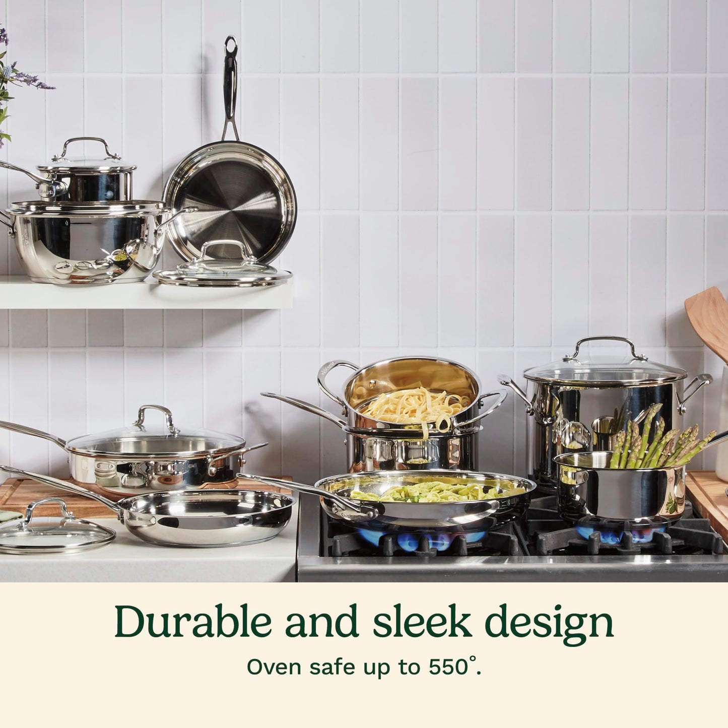 Cuisinart 17-Piece Stainless Steel Cookware Set, Chef's Classic Steel Collection with Pure Aluminum Core for Quick and Even Heat, Cool Grip Handles, Dishwasher Safe, 77-17N