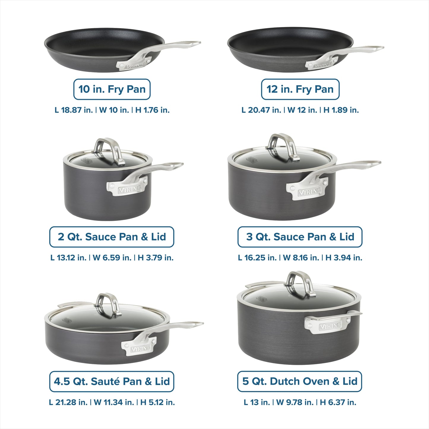 Viking Pots and Pans Set Non Stick, 10 Piece Hard Anodized Kitchen Cookware with Glass Lids, Black