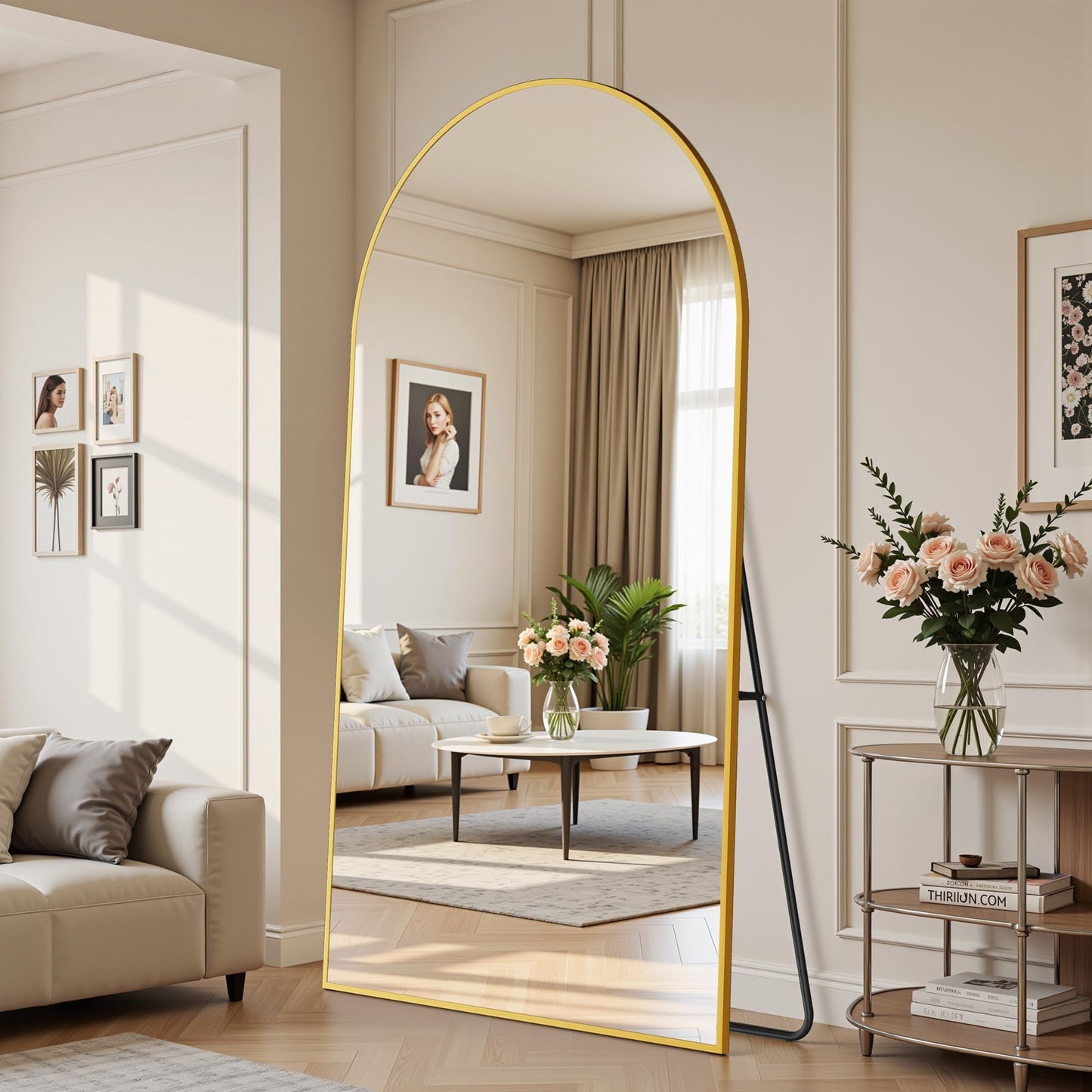 Suidia Arched Oversized Full Length Mirror Floor 82"x44" - Large Freestanding Full Body Mirror with Aluminum Alloy Frame, Tempered Glass, Gold, Leaning/Wall Mounted for Bedroom, Living Room, Entrance