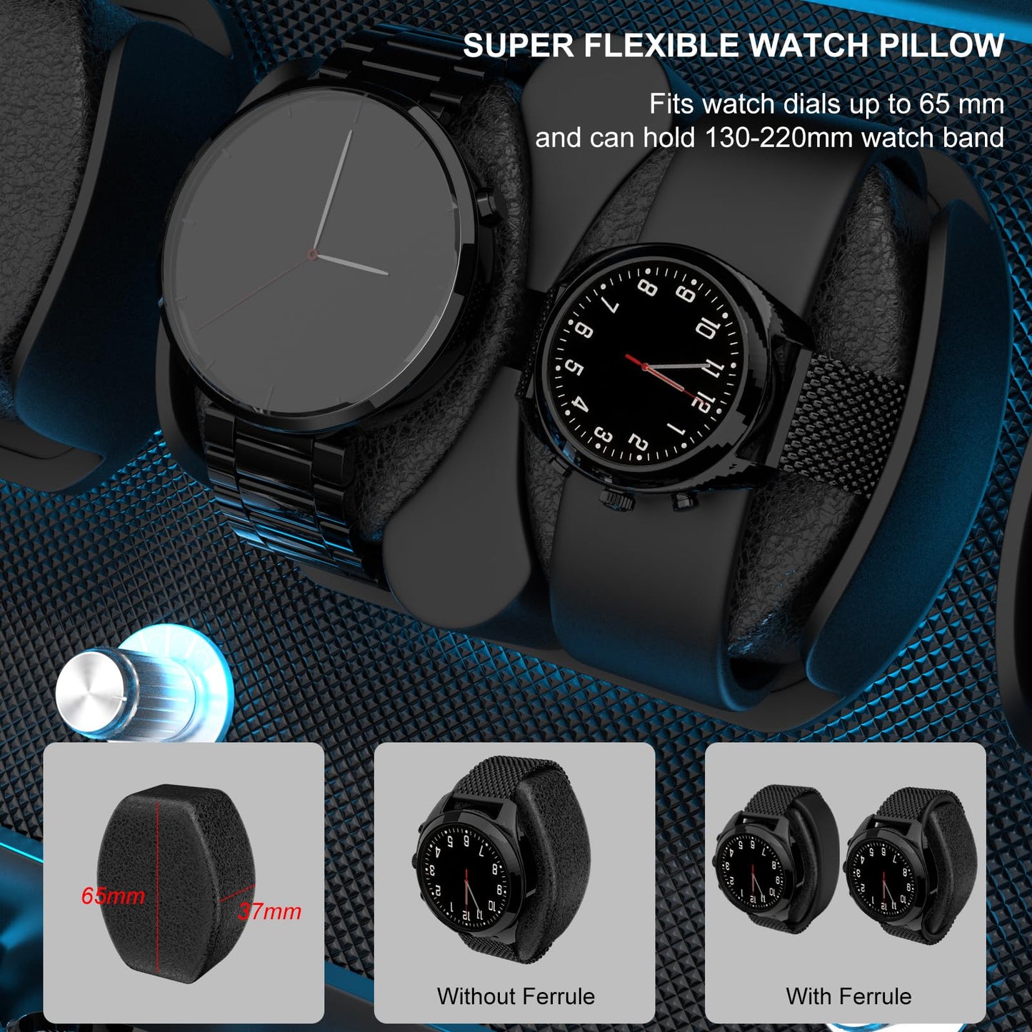 XTELARY Watch Winder for 6 Automatic Watches, Lockable Automatic Winders with Extra 6 Watch Storages, 4 Rotation Modes, Flexible Pillows, Quiet Mabuchi Motor, and Blue Backlight