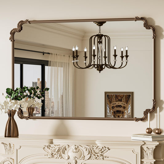 TETOTE Vintage Antique Gold Rectangle Mirror for Mantle Fireplace 48 x 32 Traditional Baroque Ornate Scroll Wall Mirror with Metal Frame for Living Room Bedroom, Horizontal/Vertical