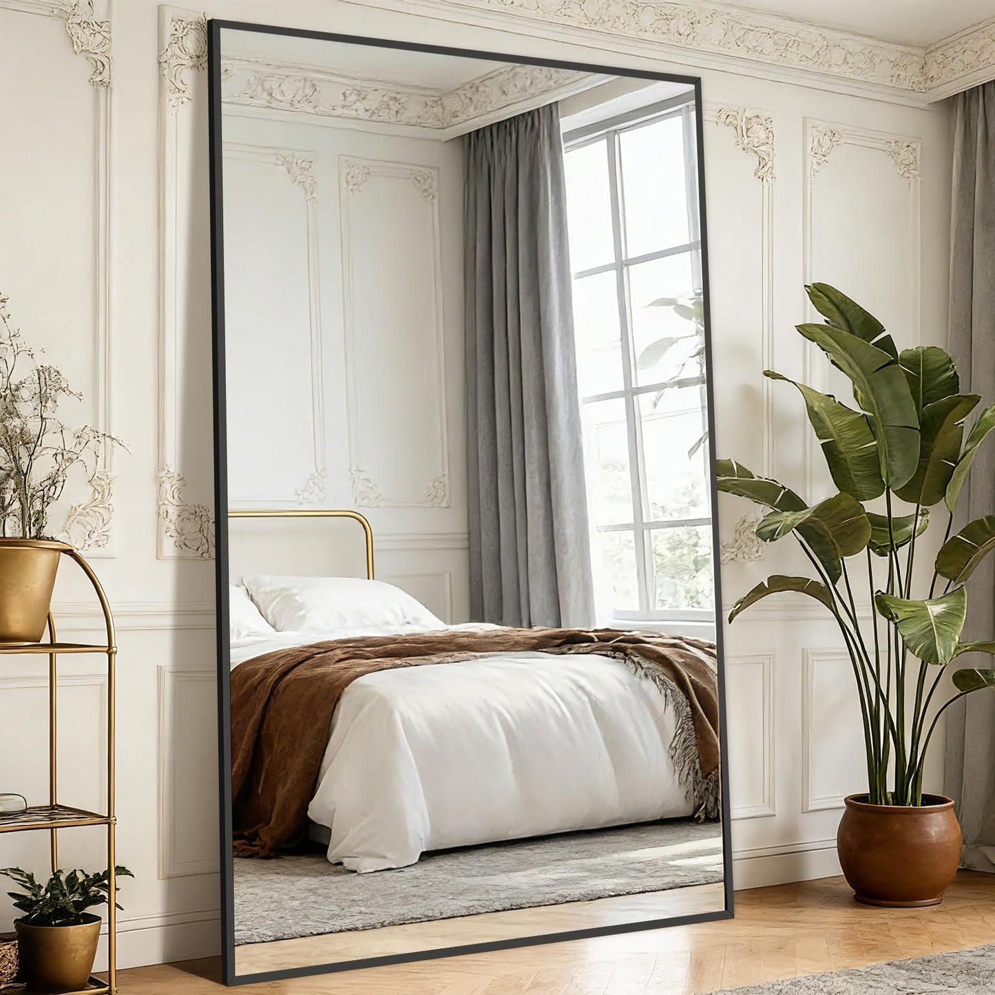 Mirrorons 82"x44" Oversized Black Full Length Mirror, Floor Standing or Wall Mounted with Hanging Kit, Shatterproof Tempered Glass Mirror for Living Room, Bedroom, Dressing Room, Gym