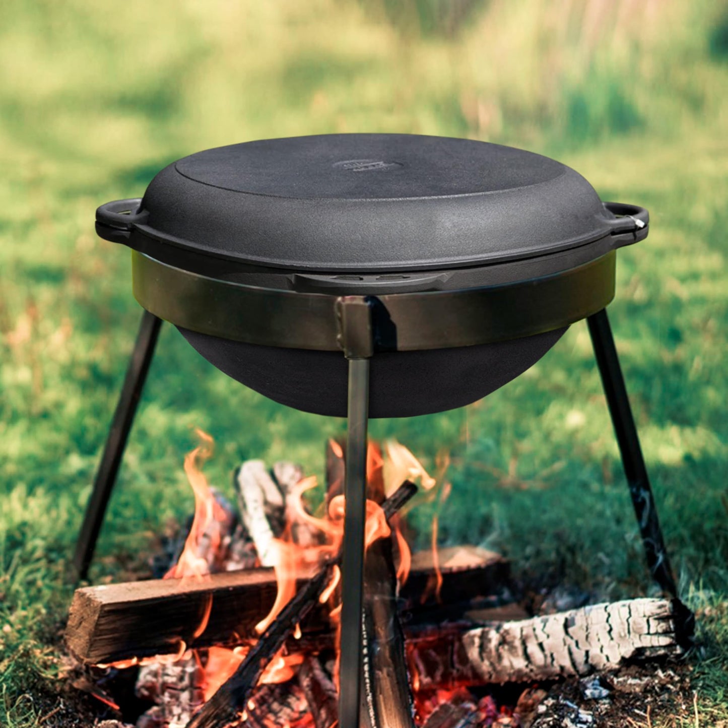 Dutch Oven Pot with Lid Syton (18 Quarts (17 L) - Camping Dutch Oven - Cast Iron Cookware Set - Uzbek Kazan Cast Iron – Premium Camping Cookware – 2 in 1 Lid as Frying Pan + Cauldron