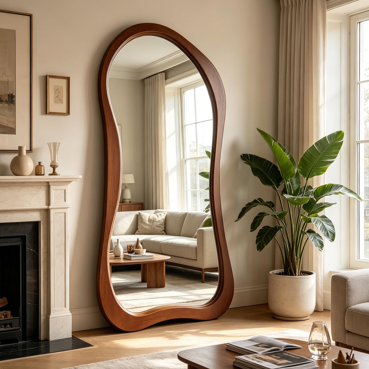 DAOYIJIAJU Irregular Full Length Mirror, 71"x33.5" Premium Oversized Organic Floor Mirror with Solid Wood Frame, Asymmetrical Full Body Mirrors for Living Room Entryway Cloakroom, Leaning/Hanging